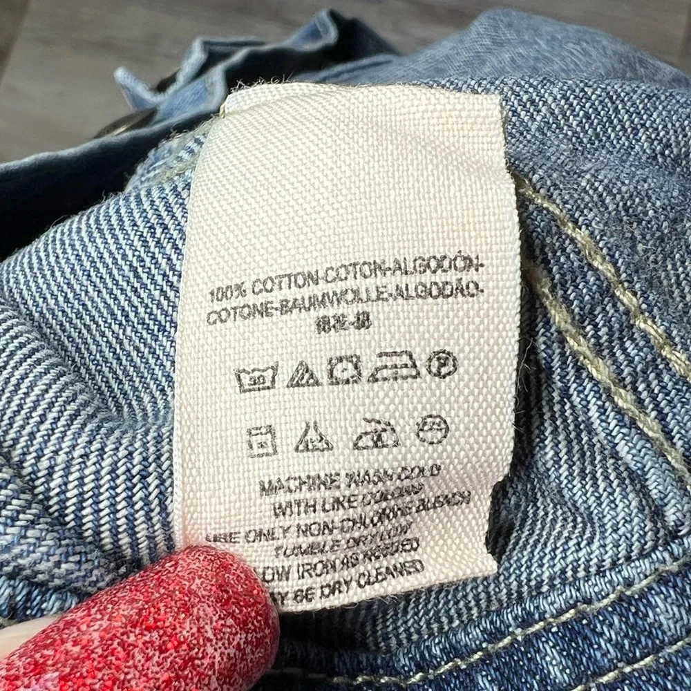 Free People Hooded Denim Jacket Size XS Cotton Distressed Removable Hood - Picture 10 of 13